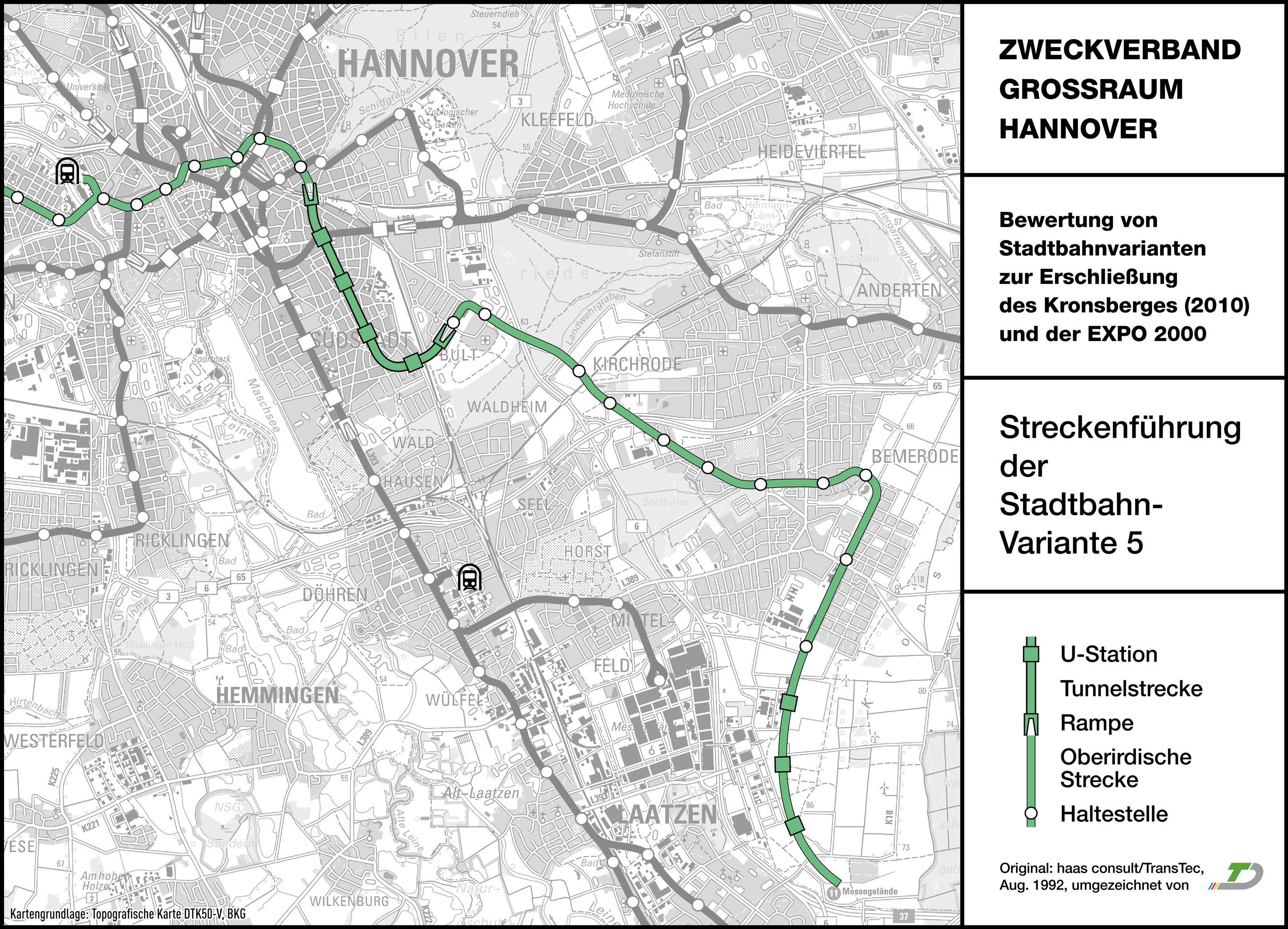 Streckenplan der Variante 5: „10/17”-Strecke mit Tunnel in der Sallstraße
